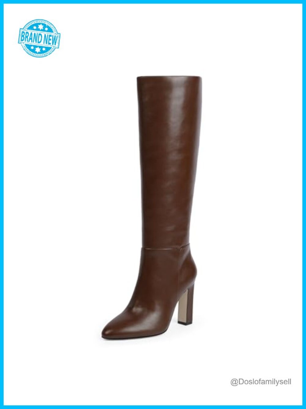 Women's Faux Leather Knee High Boots Almond Toe Chunky Block Heel